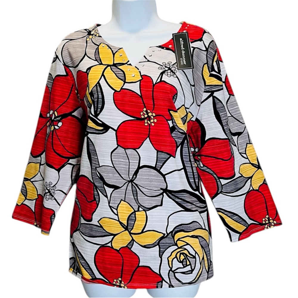 Alfred Dunner Women’s Top Size Large Floral Pattern Blouse 3/4 Sleeves